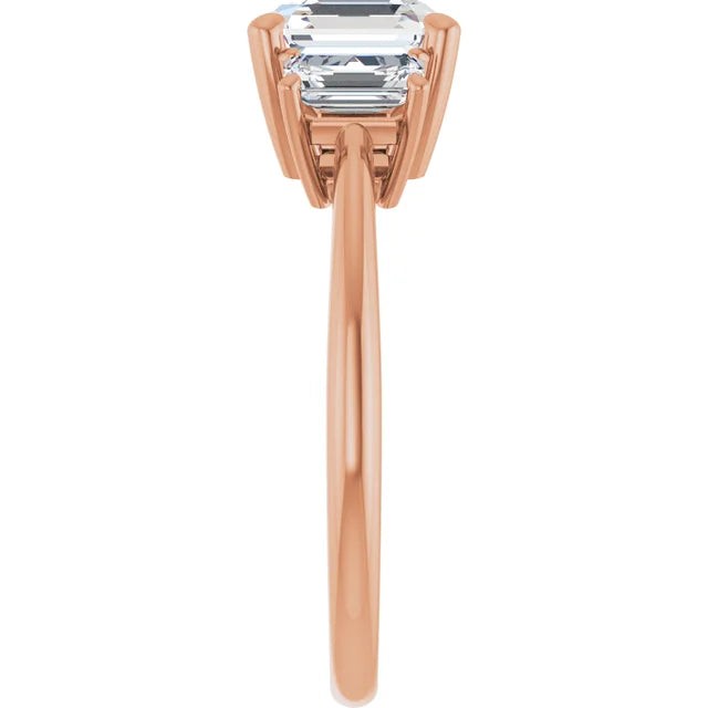 Asscher Rose Gold Tri Stone Moissanite Engagement Ring 