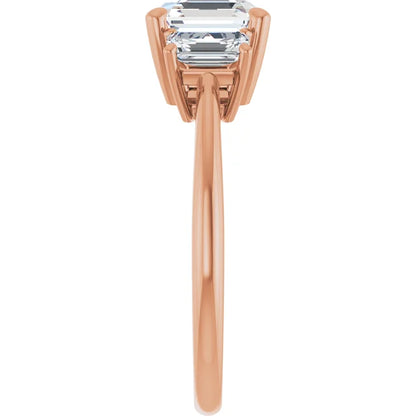 Asscher Rose Gold Tri Stone Moissanite Engagement Ring 
