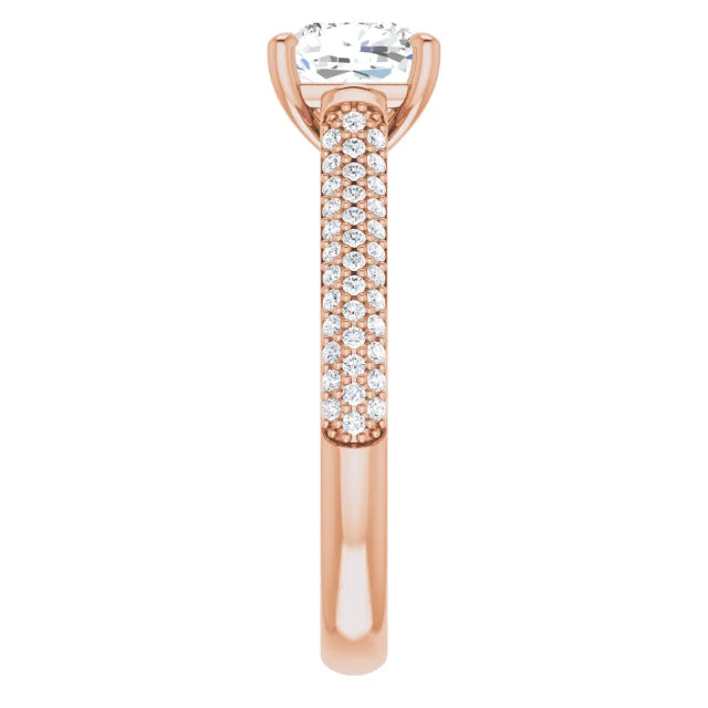 Asscher Rose Gold Pave Moissanite Engagement Ring 