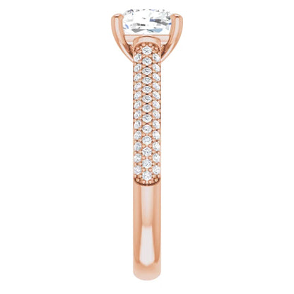 Asscher Rose Gold Pave Moissanite Engagement Ring 