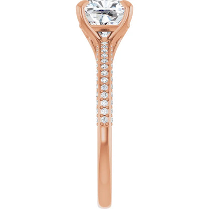 Cushion Rose Gold Pave Moissanite Engagement Ring 