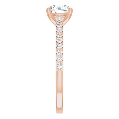 Round Brilliant Rose Gold Pave Style Moissanite Engagement Ring 