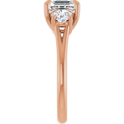 Asscher Rose Gold Tri Stone Moissanite Engagement Ring 