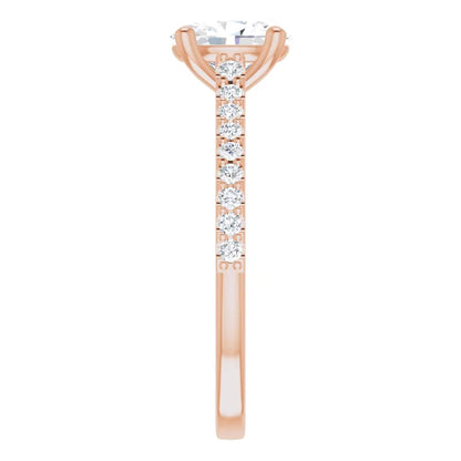 Oval Rose Gold Pave Style Moissanite Engagement Ring 