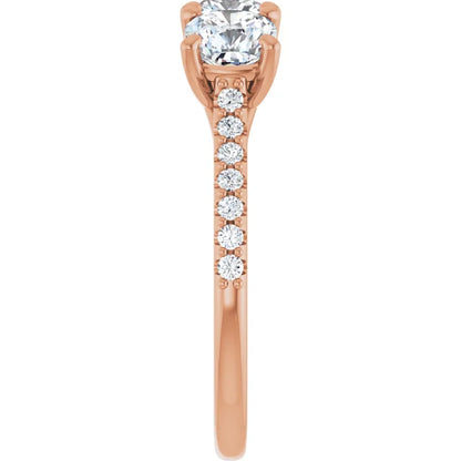 Cushion Tri -Stone Style Engagement Ring