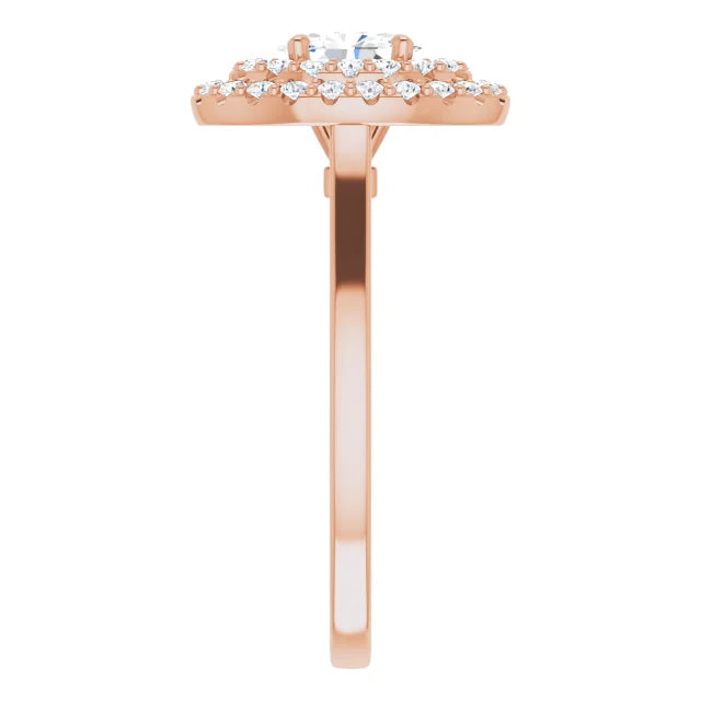 Oval Rose Gold Double Halo Solitaire Moissanite Engagement Ring 