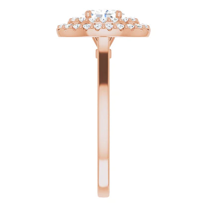 Oval Rose Gold Double Halo Solitaire Moissanite Engagement Ring 