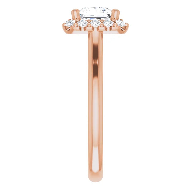 Princess Halo Solitaire Rose Gold Moissanite Engagement Ring 
