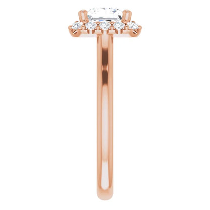 Princess Halo Solitaire Rose Gold Moissanite Engagement Ring 