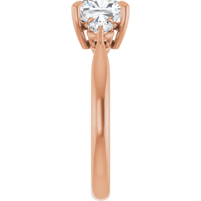 Cushion Rose Gold Tri Stone Moissanite Engagement Ring 