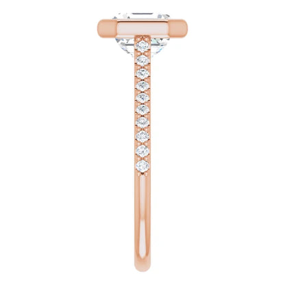 Asscher Rose Gold Bezel Pave Moissanite Engagement Ring 