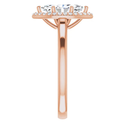 Rose Gold Marquise Halo Solitaire Engagement Ring. Moissanite 