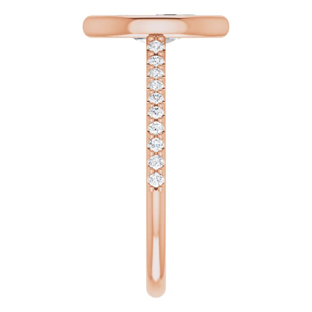 Marquise Rose Gold Bezel Pave Moissanite Engagement Ring 