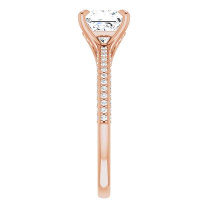 Princess Rose Gold Pave Moissanite Engagement Ring 