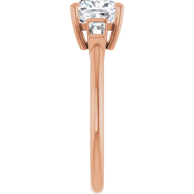 Cushion Rose Gold Baguette Accent Moissanite Engagement Ring 