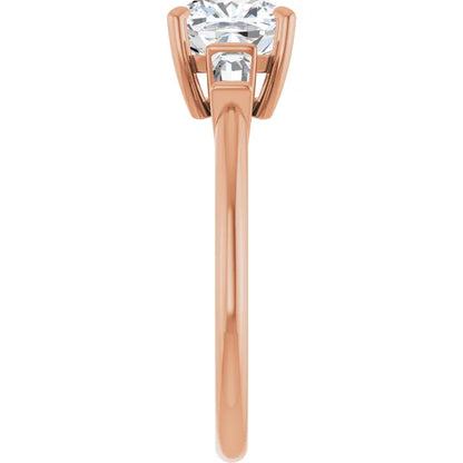 Cushion Rose Gold Baguette Accent Moissanite Engagement Ring 