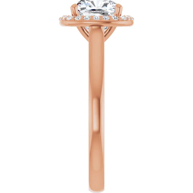 Rose Gold Cushion Halo Solitaire Engagement Ring. Moissanite  