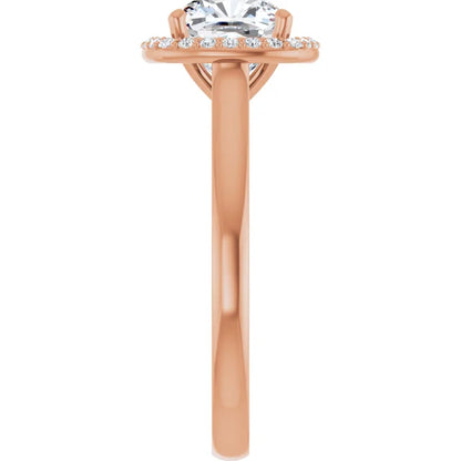 Rose Gold Cushion Halo Solitaire Engagement Ring. Moissanite  
