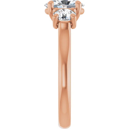Oval Rose Gold Tri Stone Moissanite Engagement Ring