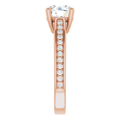 Round Brilliant Rose Gold Claw Set Style Moissanite Engagement Ring 