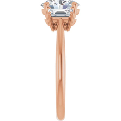 Oval Rose Gold Tri Stone Moissanite Engagement Ring 