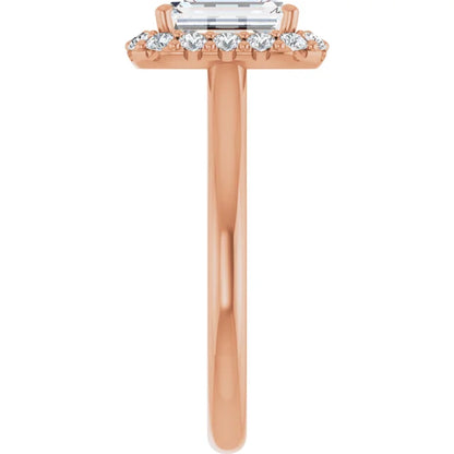 Emerald Halo Solitaire Rose Gold Moissanite Engagement Ring 