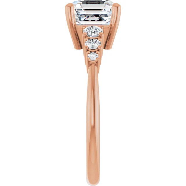 Asscher Multi Stone Accent Style Engagement Ring