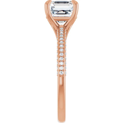Asscher Rose Gold Pave Moissanite Engagement Ring 