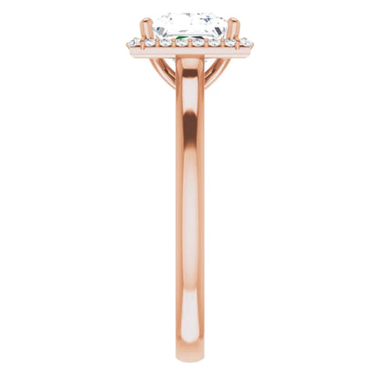 Rose Gold Princess Halo Solitaire Engagement Ring. Moissanite  