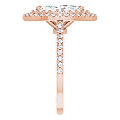 Marquise Double Halo White & Rose Gold Moissanite Engagement Ring 