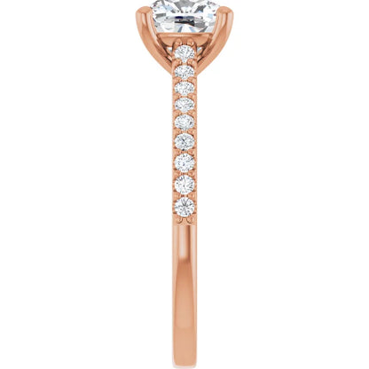 Cushion Rose Gold Pave Style Moissanite Engagement Ring 