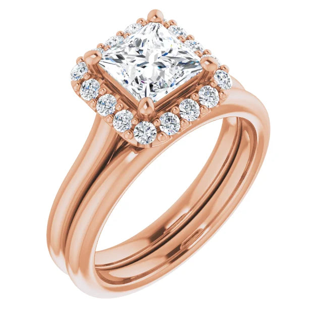 Princess Halo Solitaire Rose Gold Moissanite Engagement Ring 