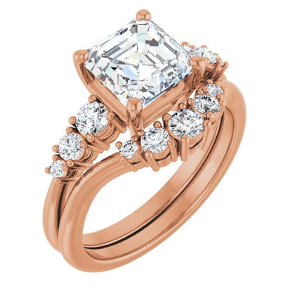 Asscher Multi Stone Accent Style Engagement Ring