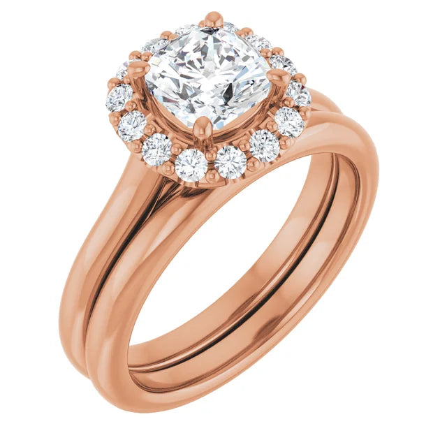 Cushion Halo Solitaire Rose Gold Moissanite Engagement Ring 