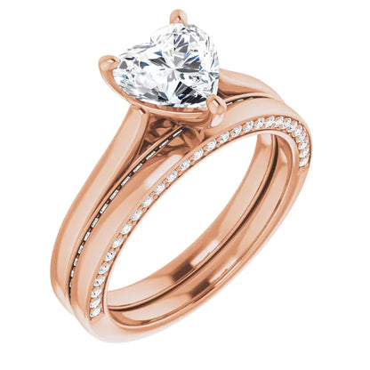 Heart Solitaire & Hidden Diamond Band Engagement Ring