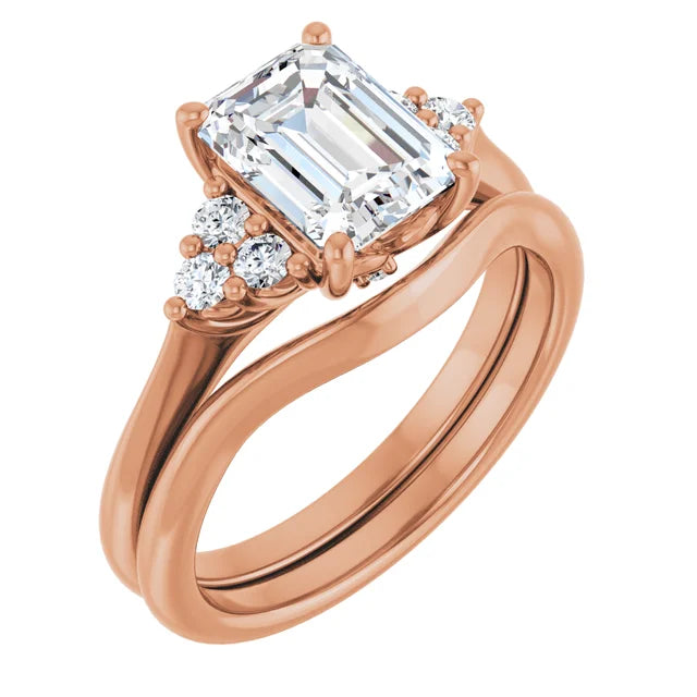 Emerald Rose Gold Accent Style Moissanite Engagement Ring 