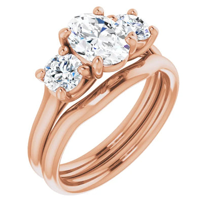 Oval Rose Gold Tri Stone Moissanite Engagement Ring