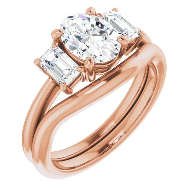 Oval Rose Gold Tri Stone Moissanite Engagement Ring 