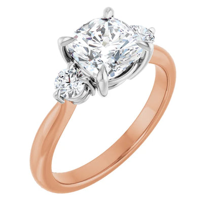 Cushion White & Rose Gold Tri Stone Moissanite Engagement Ring 