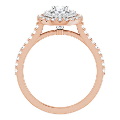 Oval Double Halo White & Rose Gold Lab Diamond Engagement Ring 