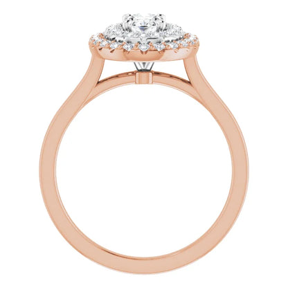 Oval White & Rose Gold Double Halo Solitaire Moissanite Engagement Ring 