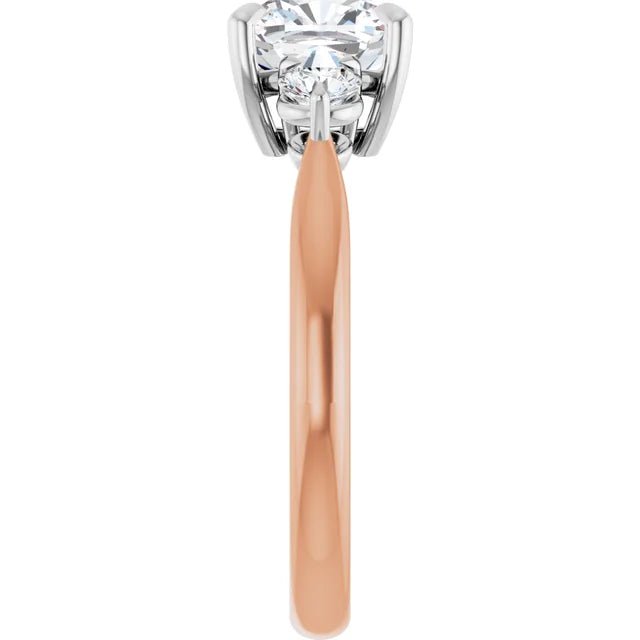 Cushion White & Rose Gold Tri Stone Moissanite Engagement Ring 