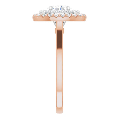 Oval White & Rose Gold Double Halo Solitaire Moissanite Engagement Ring 