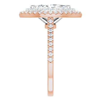 Marquise Double Halo White & Rose Gold Moissanite Engagement Ring 