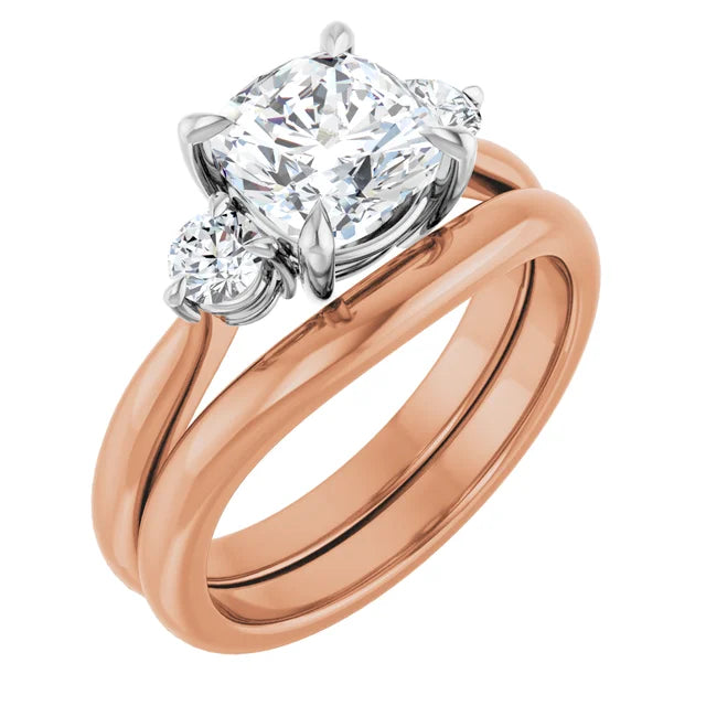 Cushion White & Rose Gold Tri Stone Moissanite Engagement Ring 