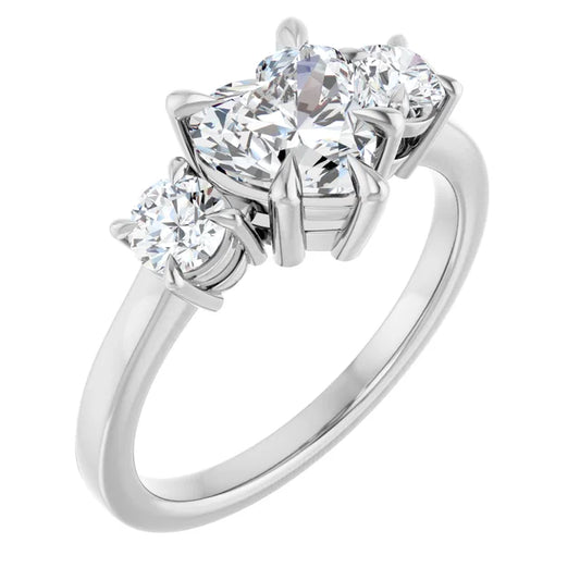 Heart White Gold Tri Stone Moissanite Engagement Ring 