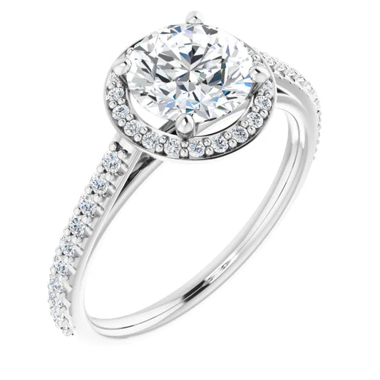 Round Brilliant White Gold Halo Moissanite Engagement Ring 