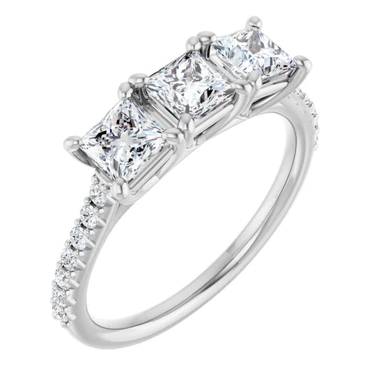 Princess White Gold Tri Stone Moissanite Engagement Ring 