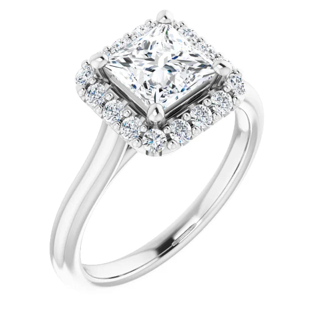 Princess Halo Solitaire White Gold Moissanite Engagement Ring 
