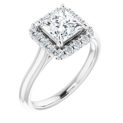 Princess Halo Solitaire White Gold Moissanite Engagement Ring 